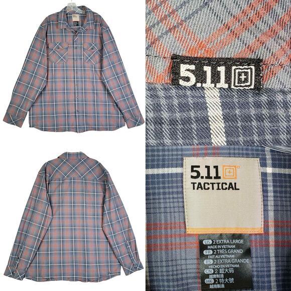 5.11 Tactical Series Button Down Shirt Mens 2XL Blue Plaid LS Pockets Snap - Picture 1 of 13